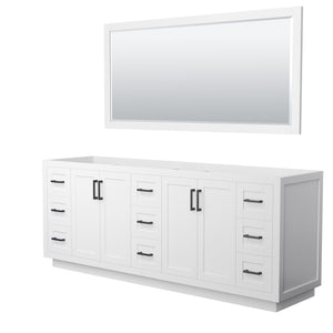 Miranda 84 Inch Double Bathroom Vanity in White No Countertop No Sink Matte Black Trim 70 Inch Mirror