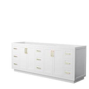 Miranda 84 Inch Double Bathroom Vanity in White No Countertop No Sink Brushed Gold Trim