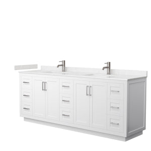 Miranda 84 Inch Double Bathroom Vanity in White Carrara Cultured Marble Countertop Undermount Square Sinks Brushed Nickel Trim