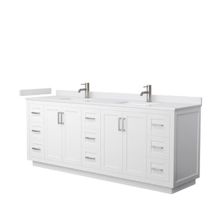 Miranda 84 Inch Double Bathroom Vanity in White White Cultured Marble Countertop Undermount Square Sinks Brushed Nickel Trim