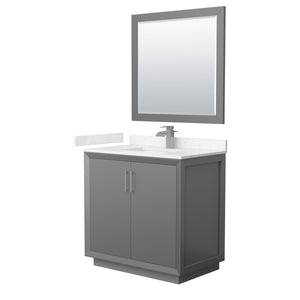 Strada 36 Inch Single Bathroom Vanity in Dark Gray Carrara Cultured Marble Countertop Undermount Square Sink Brushed Nickel Trim 34 Inch Mirror