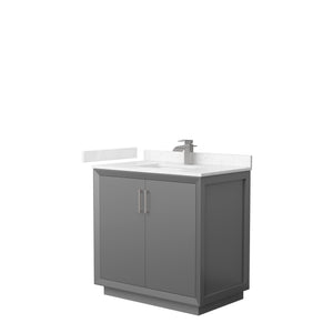 Strada 36 Inch Single Bathroom Vanity in Dark Gray Carrara Cultured Marble Countertop Undermount Square Sink Brushed Nickel Trim