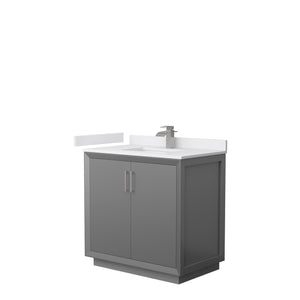 Strada 36 Inch Single Bathroom Vanity in Dark Gray White Cultured Marble Countertop Undermount Square Sink Brushed Nickel Trim