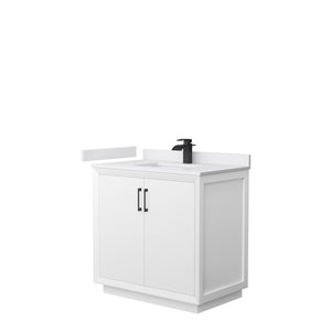 Strada 36 Inch Single Bathroom Vanity in White White Cultured Marble Countertop Undermount Square Sink Matte Black Trim