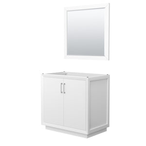 Strada 36 Inch Single Bathroom Vanity in White No Countertop No Sink Brushed Nickel Trim 34 Inch Mirror