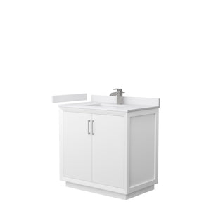 Strada 36 Inch Single Bathroom Vanity in White White Cultured Marble Countertop Undermount Square Sink Brushed Nickel Trim