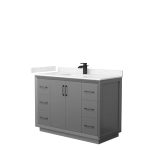 Strada 48 Inch Single Bathroom Vanity in Dark Gray Carrara Cultured Marble Countertop Undermount Square Sink Matte Black Trim