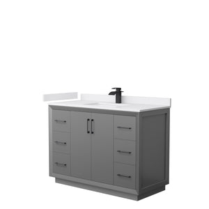 Strada 48 Inch Single Bathroom Vanity in Dark Gray White Cultured Marble Countertop Undermount Square Sink Matte Black Trim