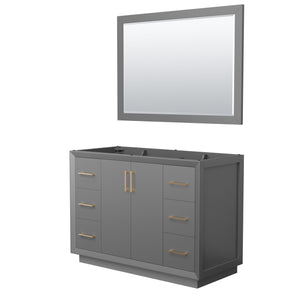 Strada 48 Inch Single Bathroom Vanity in Dark Gray No Countertop No Sink Satin Bronze Trim 46 Inch Mirror