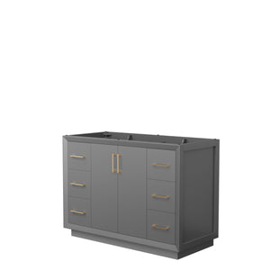 Strada 48 Inch Single Bathroom Vanity in Dark Gray No Countertop No Sink Satin Bronze Trim