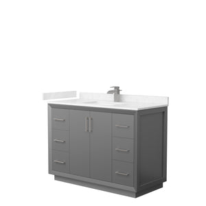 Strada 48 Inch Single Bathroom Vanity in Dark Gray Carrara Cultured Marble Countertop Undermount Square Sink Brushed Nickel Trim