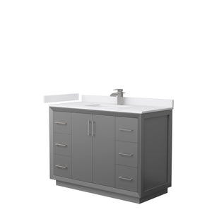 Strada 48 Inch Single Bathroom Vanity in Dark Gray White Cultured Marble Countertop Undermount Square Sink Brushed Nickel Trim