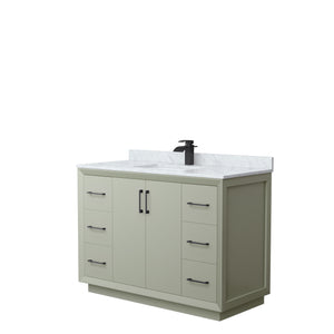 Strada 48 Inch Single Bathroom Vanity in Light Green White Carrara Marble Countertop Undermount Square Sink Matte Black Trim