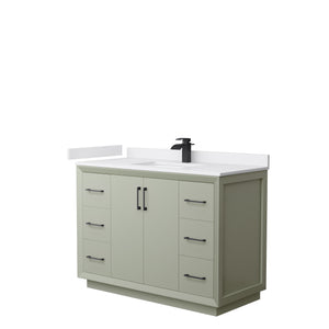 Strada 48 Inch Single Bathroom Vanity in Light Green White Cultured Marble Countertop Undermount Square Sink Matte Black Trim