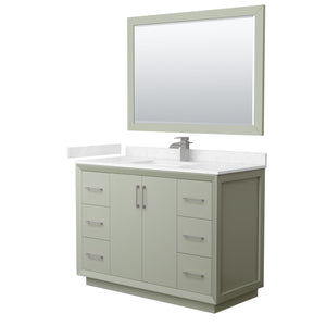 Strada 48 Inch Single Bathroom Vanity in Light Green Carrara Cultured Marble Countertop Undermount Square Sink Brushed Nickel Trim 46 Inch Mirror