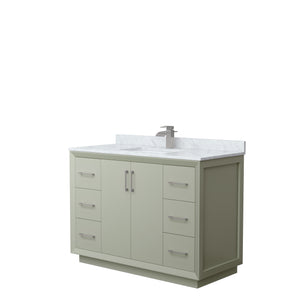 Strada 48 Inch Single Bathroom Vanity in Light Green White Carrara Marble Countertop Undermount Square Sink Brushed Nickel Trim