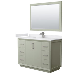 Strada 48 Inch Single Bathroom Vanity in Light Green White Cultured Marble Countertop Undermount Square Sink Brushed Nickel Trim 46 Inch Mirror