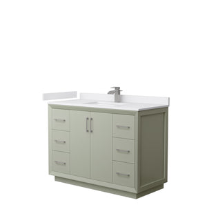 Strada 48 Inch Single Bathroom Vanity in Light Green White Cultured Marble Countertop Undermount Square Sink Brushed Nickel Trim