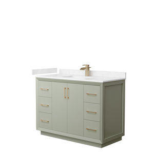 Strada 48 Inch Single Bathroom Vanity in Light Green Carrara Cultured Marble Countertop Undermount Square Sink Satin Bronze Trim