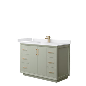 Strada 48 Inch Single Bathroom Vanity in Light Green White Cultured Marble Countertop Undermount Square Sink Satin Bronze Trim