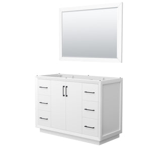 Strada 48 Inch Single Bathroom Vanity in White No Countertop No Sink Matte Black Trim 46 Inch Mirror