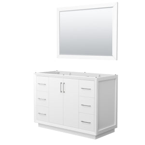 Strada 48 Inch Single Bathroom Vanity in White No Countertop No Sink Brushed Nickel Trim 46 Inch Mirror