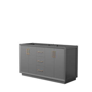 Strada 60 Inch Double Bathroom Vanity in Dark Gray No Countertop No Sink Satin Bronze Trim