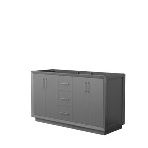 Strada 60 Inch Double Bathroom Vanity in Dark Gray No Countertop No Sink Brushed Nickel Trim