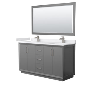 Strada 60 Inch Double Bathroom Vanity in Dark Gray White Cultured Marble Countertop Undermount Square Sink Brushed Nickel Trim 58 Inch Mirror