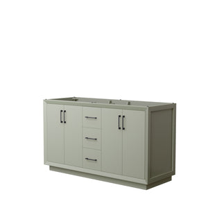 Strada 60 Inch Double Bathroom Vanity in Light Green No Countertop No Sink Matte Black Trim