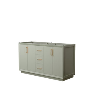 Strada 60 Inch Double Bathroom Vanity in Light Green No Countertop No Sink Satin Bronze Trim