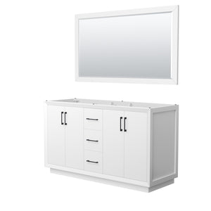 Strada 60 Inch Double Bathroom Vanity in White No Countertop No Sink Matte Black Trim 58 Inch Mirror