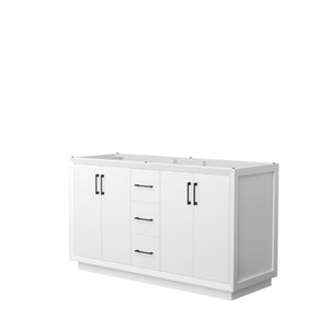 Strada 60 Inch Double Bathroom Vanity in White No Countertop No Sink Matte Black Trim