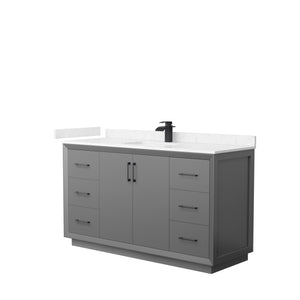 Strada 60 Inch Single Bathroom Vanity in Dark Gray Carrara Cultured Marble Countertop Undermount Square Sink Matte Black Trim