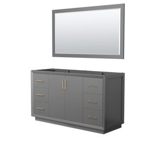 Strada 60 Inch Single Bathroom Vanity in Dark Gray No Countertop No Sink Satin Bronze Trim 58 Inch Mirror