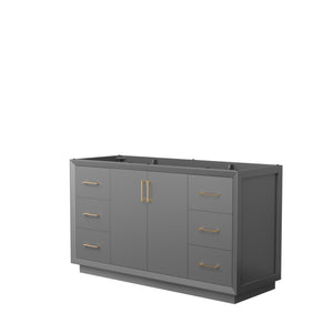 Strada 60 Inch Single Bathroom Vanity in Dark Gray No Countertop No Sink Satin Bronze Trim