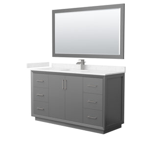 Strada 60 Inch Single Bathroom Vanity in Dark Gray Carrara Cultured Marble Countertop Undermount Square Sink Brushed Nickel Trim 58 Inch Mirror