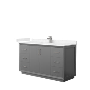 Strada 60 Inch Single Bathroom Vanity in Dark Gray Carrara Cultured Marble Countertop Undermount Square Sink Brushed Nickel Trim