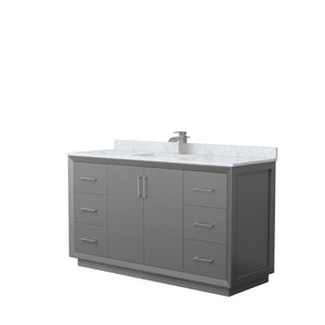Strada 60 Inch Single Bathroom Vanity in Dark Gray White Carrara Marble Countertop Undermount Square Sink Brushed Nickel Trim