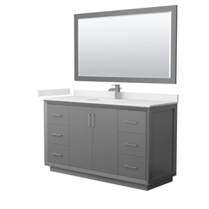 Strada 60 Inch Single Bathroom Vanity in Dark Gray White Cultured Marble Countertop Undermount Square Sink Brushed Nickel Trim 58 Inch Mirror