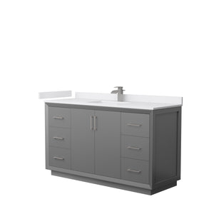 Strada 60 Inch Single Bathroom Vanity in Dark Gray White Cultured Marble Countertop Undermount Square Sink Brushed Nickel Trim