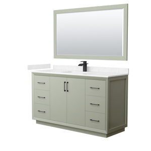 Strada 60 Inch Single Bathroom Vanity in Light Green Carrara Cultured Marble Countertop Undermount Square Sink Matte Black Trim 58 Inch Mirror