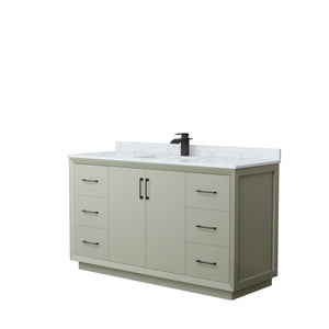 Strada 60 Inch Single Bathroom Vanity in Light Green White Carrara Marble Countertop Undermount Square Sink Matte Black Trim