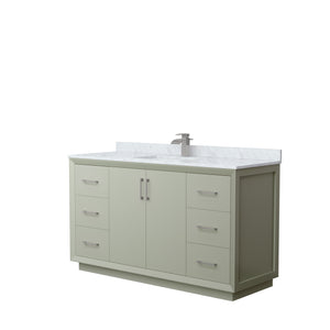 Strada 60 Inch Single Bathroom Vanity in Light Green White Carrara Marble Countertop Undermount Square Sink Brushed Nickel Trim