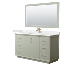 Strada 60 Inch Single Bathroom Vanity in Light Green Carrara Cultured Marble Countertop Undermount Square Sink Satin Bronze Trim 58 Inch Mirror