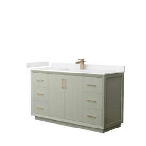Strada 60 Inch Single Bathroom Vanity in Light Green Carrara Cultured Marble Countertop Undermount Square Sink Satin Bronze Trim