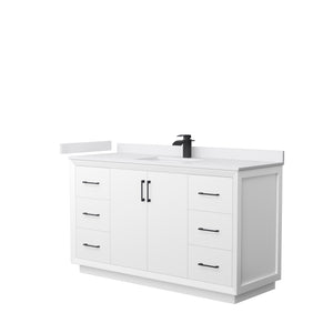 Strada 60 Inch Single Bathroom Vanity in White White Cultured Marble Countertop Undermount Square Sink Matte Black Trim