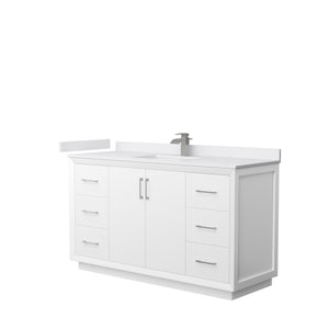 Strada 60 Inch Single Bathroom Vanity in White White Cultured Marble Countertop Undermount Square Sink Brushed Nickel Trim