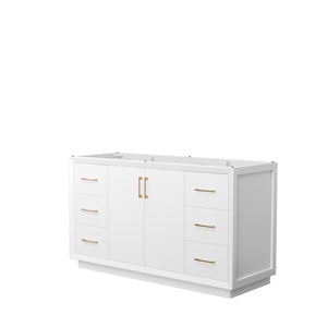 Strada 60 Inch Single Bathroom Vanity in White No Countertop No Sink Satin Bronze Trim