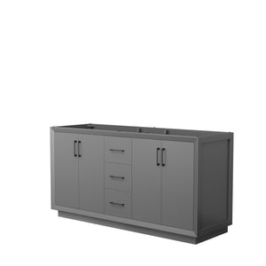 Strada 66 Inch Double Bathroom Vanity in Dark Gray No Countertop No Sink Matte Black Trim
